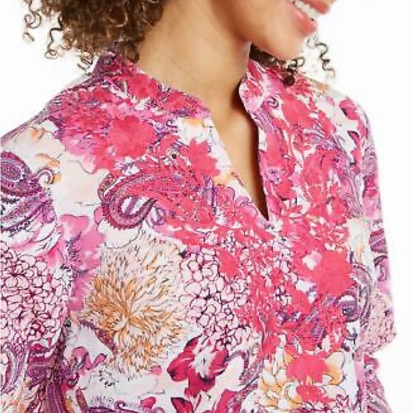 Charter Club Linen-Blend Embroidered -Neck Printed Tunic - Picture 9 of 11
